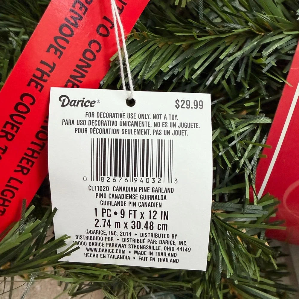 Darice Green Holiday Pre-Lit Garland with White Lights